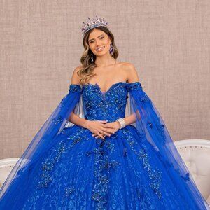 NEW LONG OFF THE SHOULDER SLEEVELESS MESH BALL GOWN WITH LACE UP BACK GL3111